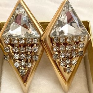 VTG RHINESTONE and Gold Metal Earrings